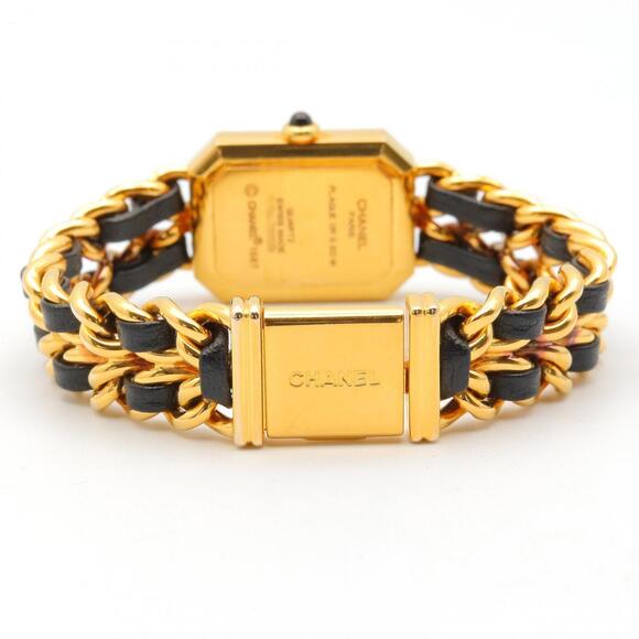 CHANEL Premiere M Watch, Gold-Plated, with Leather Strap, Black, Women's, H0001 - Picture 4 of 15